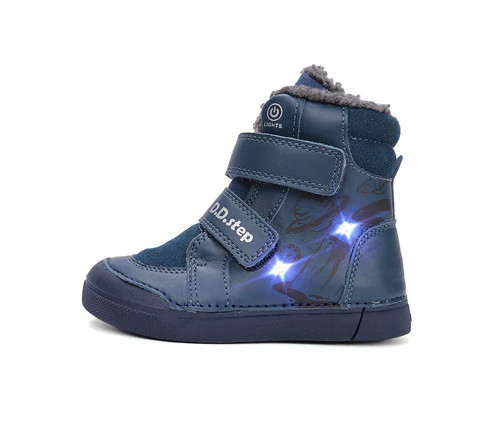D.D.STEP Ghete îmblănite băieți 30 cu LED, bleumarin